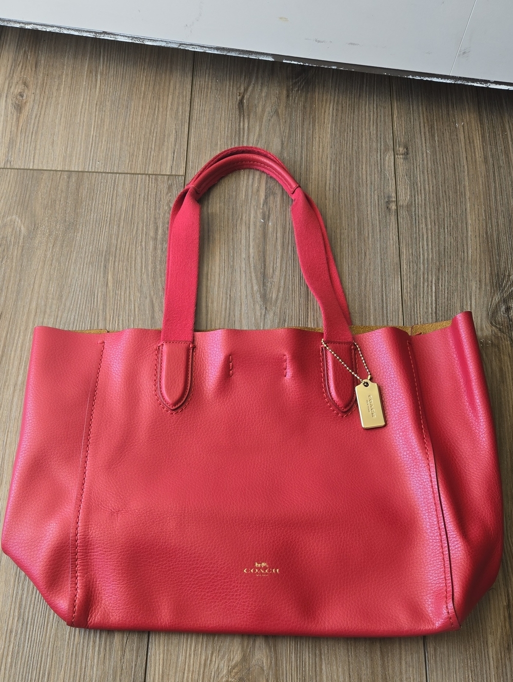Coach Red Pebbled Leather Derby Tote Bag